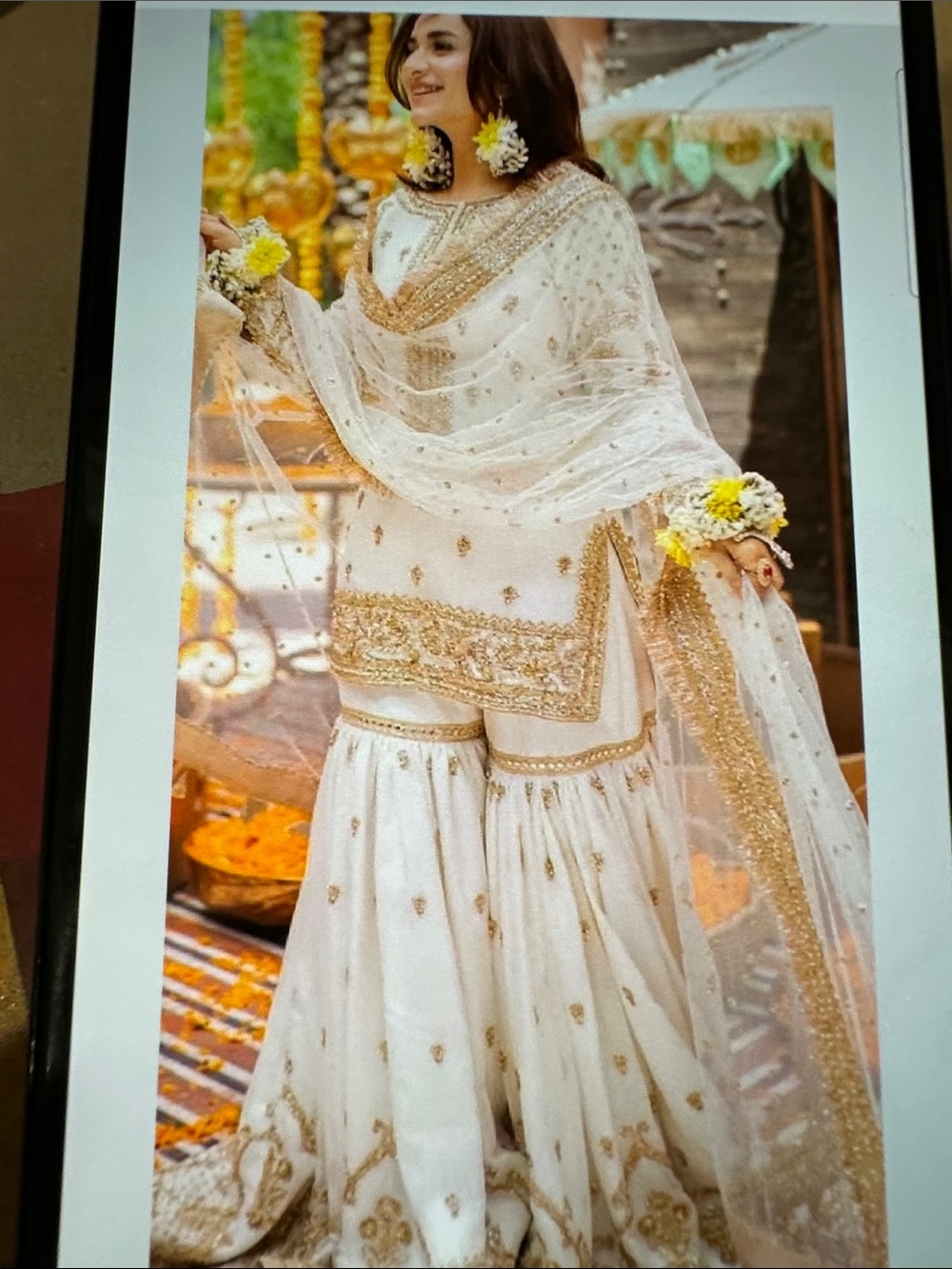 Pakistani chiffon embroidered Long Sleeve Crew Neck Bridal Dress